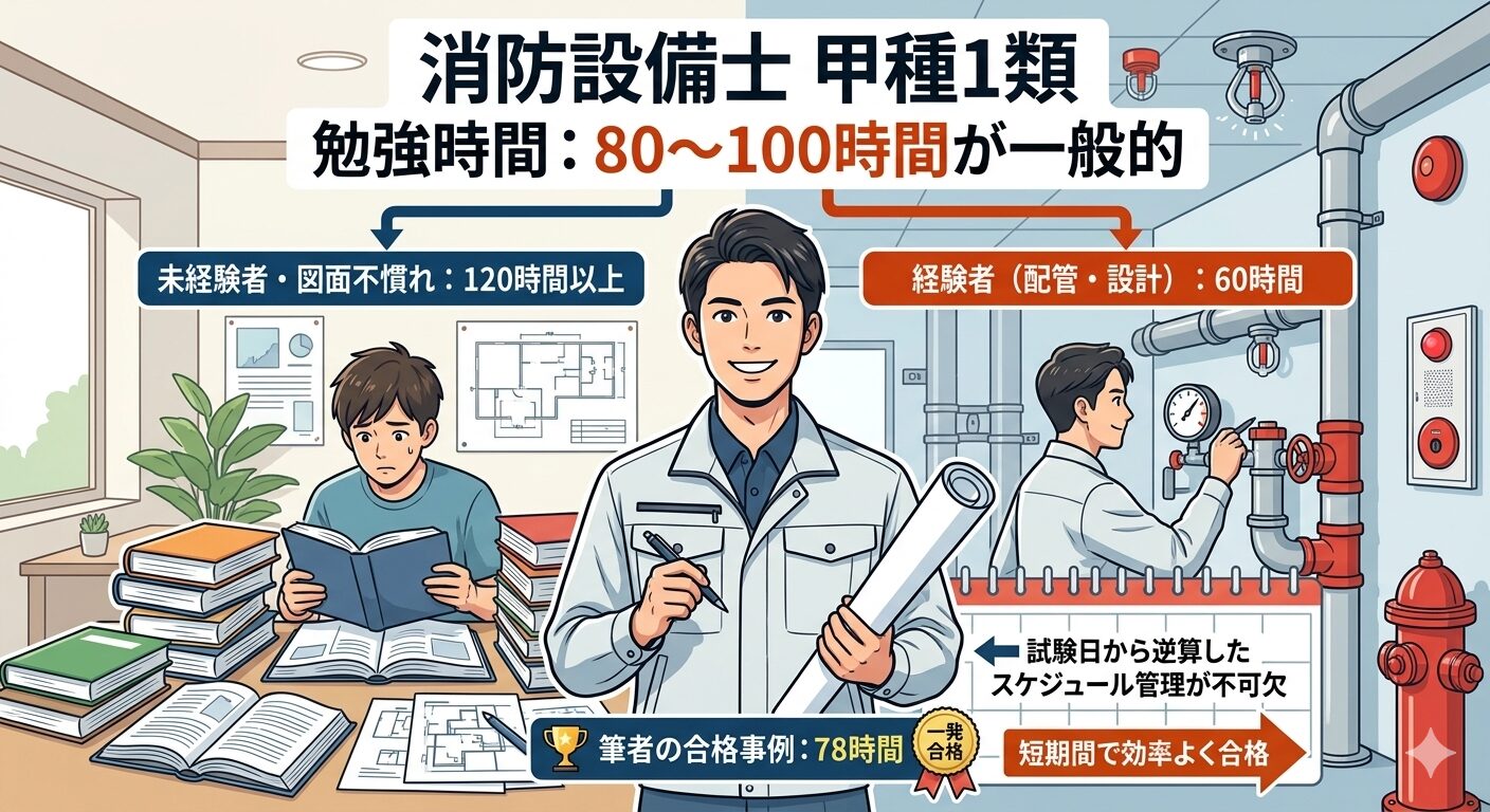 消防設備士甲種1類の勉強時間は80〜100時間が一般的