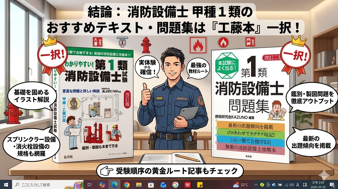 消防設備士 甲種1類のおすすめテキスト・問題集は「工藤本」一択！