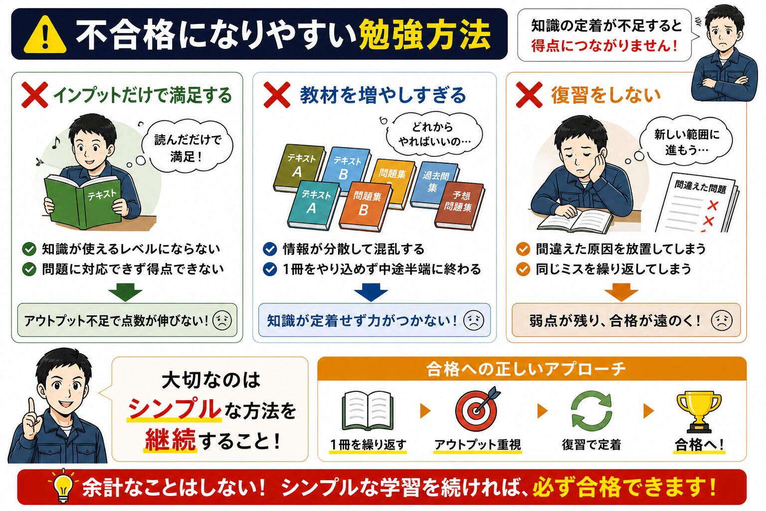 不合格になりやすい勉強方法